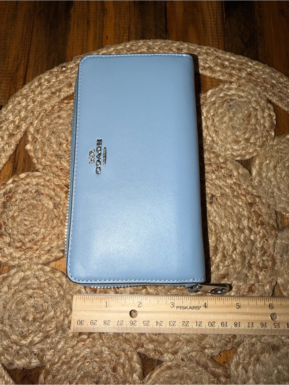 Coach Sky Blue Zip-Around Leather Wallet - Picture 4 of 6